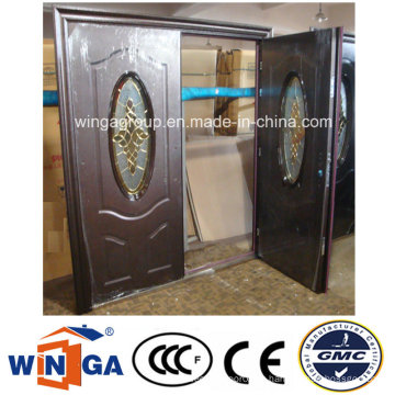 Двойная дверная дверь Внешняя защита подпоров Стальная стеклянная дверь (W-SD-10)